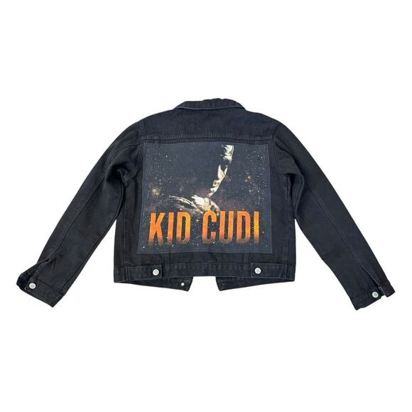 KID CUDI Upcycled Retro Vintage Hip Hop Rap Patched Black Denim Jacket Size M - Picture 6 of 13